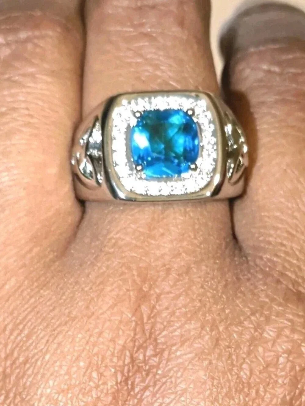 Classic Bright Men's Lab-Created Diamond Topaz Ring with Golden Accents